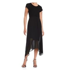 Vince Camuto Black Cap Sleeve Chiffon Zip Back Maxi Dress - XS